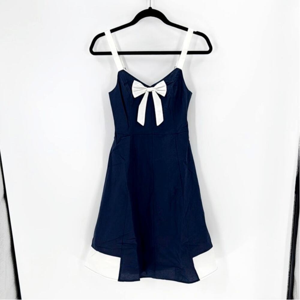 ModCloth Yours to Adore Navy Bow adjustable strap dress size XS retro rockabilly